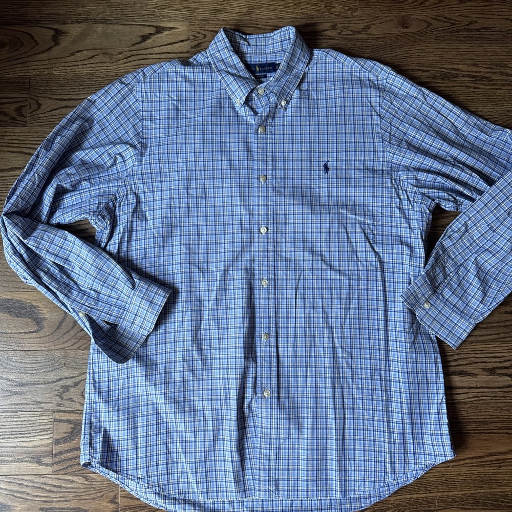 Ralph Lauren Classic Fit Blue Plaid Button Down Shirt Men's XL Cotton